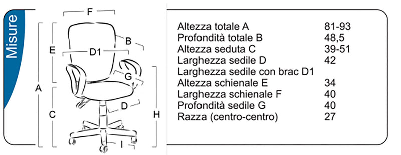 Sedia Poltrona Operativa da Ufficio in Tessuto Tosini Seattle Nera