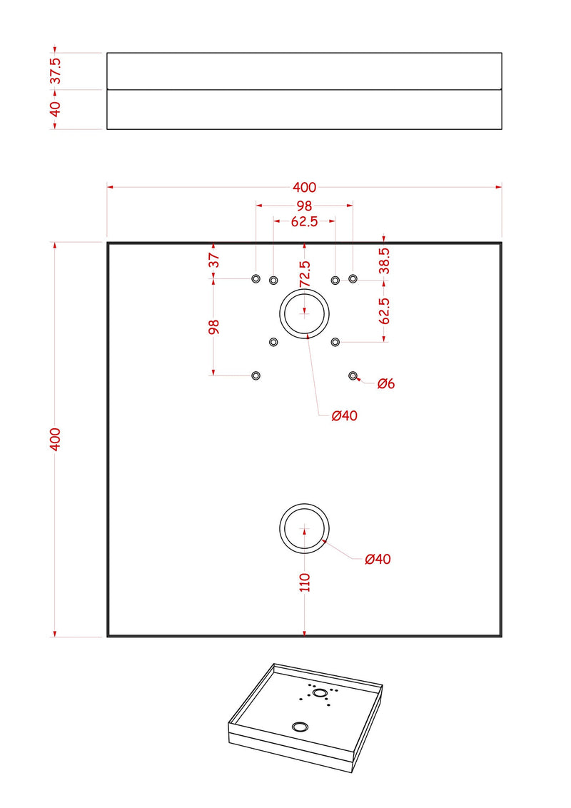 Base Portaciottolo per Fontane 40x40x8 cm in Metallo con Base in Cemento Belfer 42/BSE/10 Ruggine
