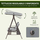 Dondolo da Giardino 3 Posti 208x121x172 cm con Tetto Regolabile Portabicchieri e Cuscini in Metallo e Tessuto Grigio Chiaro      