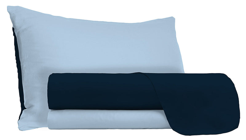 Set Lenzuola Sopra Sotto e Federe Doubleface Blu Scuro\/Azzurro Varie Misure