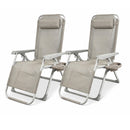 Set 2 Sedie Sdraio Gravity Luxor 90x67x110 cm con Vassoio Portaoggetti Poggiapiedi e Cuscino Tortora      