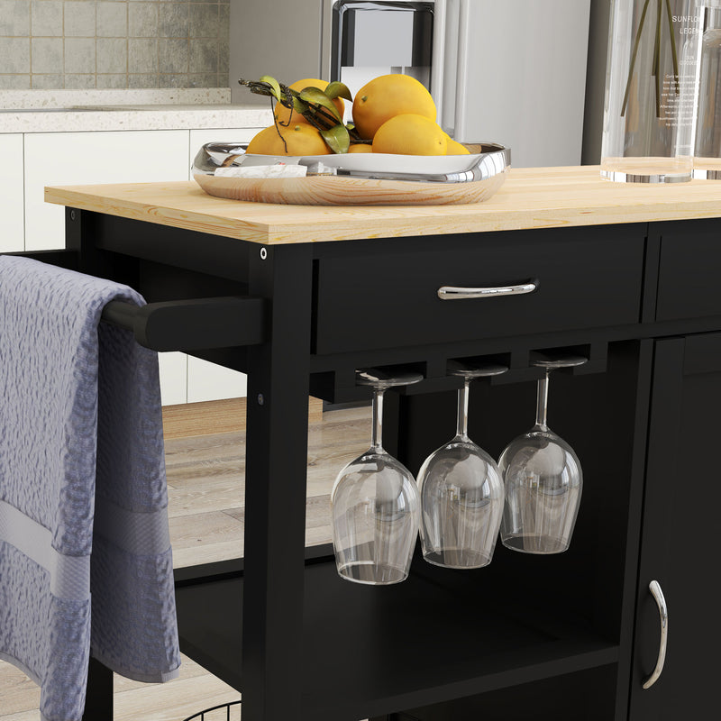 Carrello da Cucina Salvaspazio 89x40x84 cm con Cassetti Ripiani e Ruote in MDF e Legno Nero 