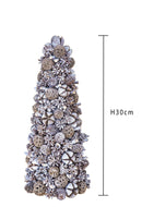 Set 2 Coni Decorativi con Mini Pigne H30 cm Grigio/Bianco