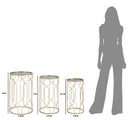 Tavolinetti Glam Lignes Tris Ø40x63-35x57,5-30x53,5 cm in Ferro e Vetro Oro