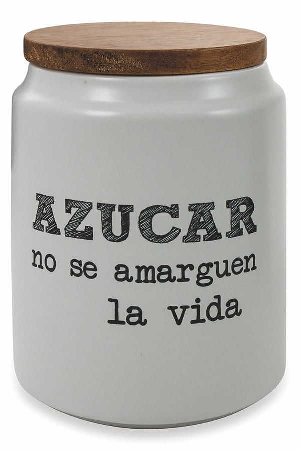 acquista Barattolo Zucchero con Scritta Ø10,5x15 cm in Gres con Coperchio in Bambù VdE Tivoli 1996