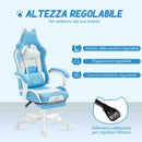 Sedia da Gaming Reclinabile 65x62x116-124 cm con Poggiapiedi e Cuscini in Finta Pelle e Spugna Bianco e Azzurro