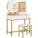 Consolle Trucco 90x40x125 cm con Specchio e Sgabello Bianco