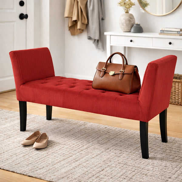 acquista Panca Fondoletto Ingresso 111x40x60 cm con Piedi in Legno e Rivestimento Velluto Bordeaux