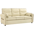 Divano 3 Posti 190x83x90 cm con Imbottitura Spessa Tasca Laterale e 2 Cuscini in Finta Pelle Beige      
