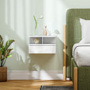 Comodino Sospeso 35x32x22,5 cm con Cassetto e Ripiano Aperto in Legno Bianco  