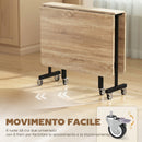 Tavolo Pieghevole per 4-6 Persone 120x80x73 cm con 2 Ribalte e Ruote con Freno Struttura in Acciaio Rovere      