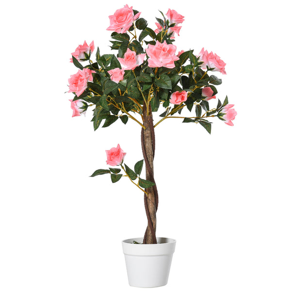 Pianta Finta di Rosa da 21 Fiori Ø18x90 cm con Vaso Riempito in Cemento e Muschio Rosa acquista