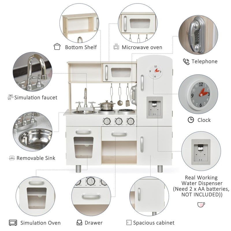 Cucina Giocattolo In Legno Per Bambini Con Lavagna, Congelatore E Accessori, Età 3+ Anni, Regalo Di Compleanno, Colore Bianco Latte