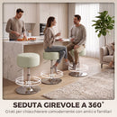 Sgabello da Bar in Pelle PU 38,5x38,5x51-66 cm con Altezza Regolabile e Seduta Girevole a 360° Bianco      