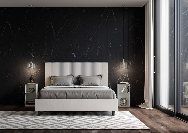 Letto Matrimoniale con Testata e Alzata Comoda Imbottito in Similpelle Goya Bianco Varie Misure