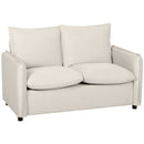 Divano 2 Posti 131x73x80 cm Imbottito con 2 Cuscini e Braccioli in Tessuto Effetto Pelle Traspirante Crema      