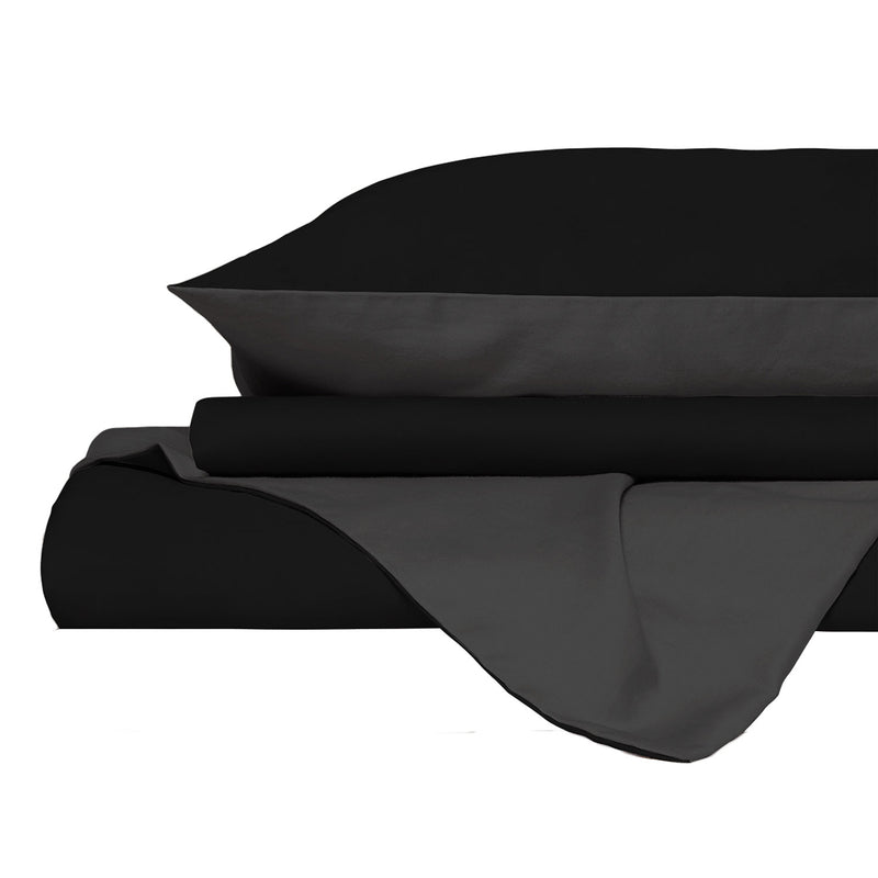 Copripiumino Singolo con Sacco e Federe in Tinta Unita Double Face Linea Vera Nero e Fumo 