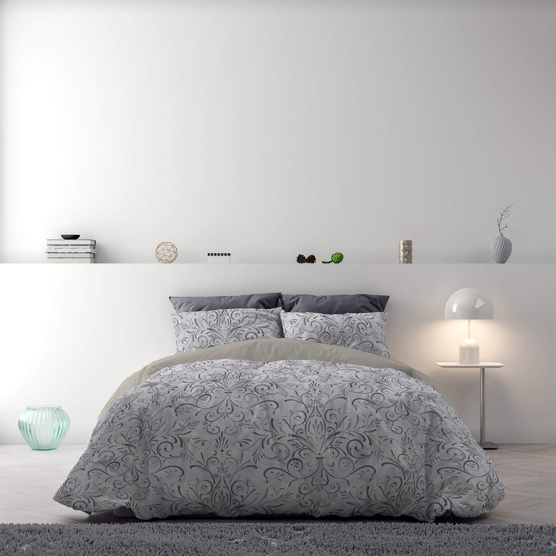 Copripiumino con stampa sul Sacco e Federe Doubleface Ornato Grigio