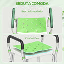 Sgabello Doccia ad Altezza Regolabile 52x45x57-69 cm con Braccioli e Piedini Antiscivolo in Alluminio e HDPE Verde      