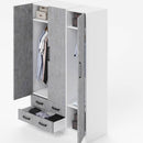 Armadio 210x135x52 cm 3 ante e 2 cassetti bianco frassinato