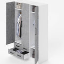 Armadio 210x135x52 cm 3 ante e 2 cassetti bianco frassinato