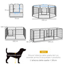 Recinto per Cani Modulare 8 Pannelli 79x79 cm in Acciaio e Metallo Nero