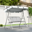 Dondolo da Giardino 3 Posti 171x108x154 cm con Tetto Parasole Rimovibile Grigio Chiaro      