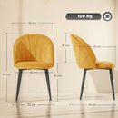 Set 2 Sedie da Pranzo Imbottite 52x55x79 cm con Schienale a Conchiglia in Velluto Giallo      