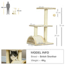 Tiragraffi per Gatti Albero a 3 Livelli 40x35x72 cm in Peluche e Sisal Crema  