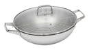 Wok Padella Ø32 cm in Acciaio Inox Antiaderente Induzione con Coperchio e Griglia Collection
