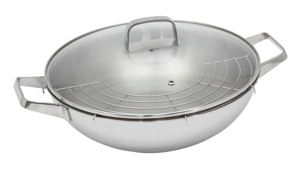 Wok Padella Ø32 cm in Acciaio Inox Antiaderente Induzione con Coperchio e Griglia Collection sconto