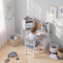 Set Scrivania 90x39x95 cm e Sedia per Bambini con Portapenne Supporto Regolabile per Tablet Armadietti e Bacheca in MDF Grigio      