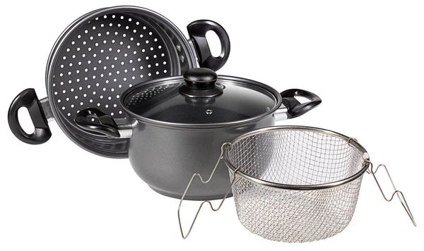 Batteria di Pentole 4 Pezzi in Alluminio Pressofuso Antiaderente Collection Set Friggi Vapo Grigio sconto