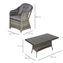 Set Tavolo e 6 Sedie da Giardino in Rattan con Cuscini Grigio