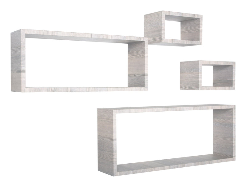 Set 3 Mensole Cubo da Parete Quadrato e Rettangolare in Fibra di Legno Merlino Rovere Grigio