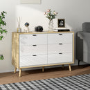 Cassettiera con 6 Cassetti 110x40x75 cm in Legno Bianco Lucido e Rovere      