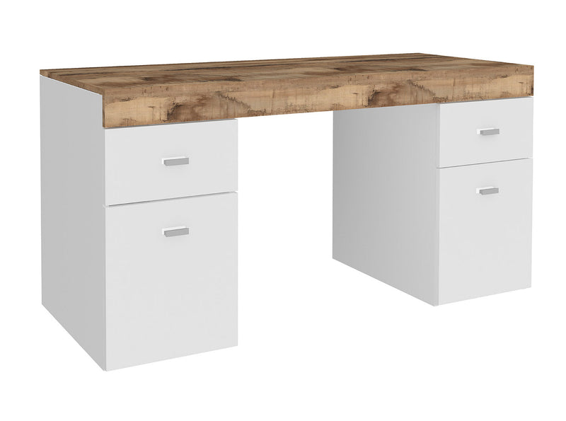 Scrivania 2 Ante 2 Cassetti 130x60x75 cm Sliding Bianco Lucido e Acero Pereira