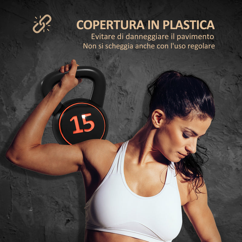 Set Kettlebell Palestra 2,2- 4,5-6,8 kg con Base e Supporto in Plastica Nero      