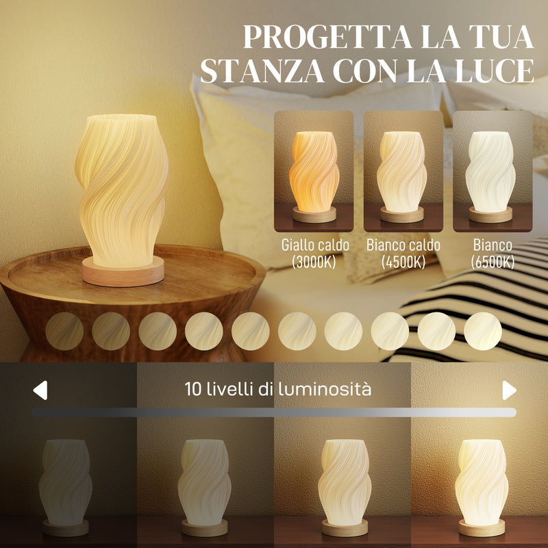 Lampada da Tavolo Ondulata a 3 Tonalità Ø12x20 cm con presa USB in ABS e Caucciù Bianco  