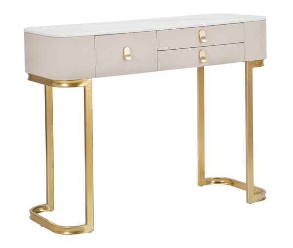 acquista Console Fissa 3 Cassetti Beauty 100x80x40 cm in Legno MDF e Metallo Crema/Oro