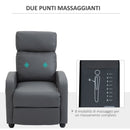 Poltrona Relax Massaggiante 68x88x98 cm con Telecomando in Similpelle Grigio