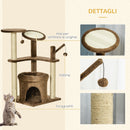 Albero Tiragraffi per Gatti 48x48x87 cm in Corda Sisal Rivestimento in Peluche Caffè