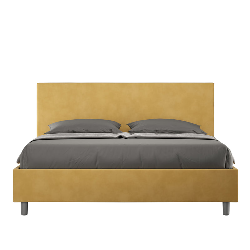 Letto Matrimoniale Giroletto con Alzata Comoda Imbottito in Microfibra Adele Ocra Varie Misure