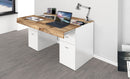 Scrivania 2 Ante 2 Cassetti 130x60x75 cm Sliding Bianco Lucido e Acero Pereira