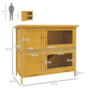 Conigliera Gabbia a 2 Livelli 97x44x91 cm con Rampa 2 Vassoi Estraibili 4 Porte in Legno di Abete e Bitume Giallo      