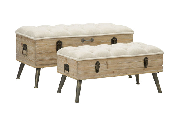Set 2 Pouf Contenitore Tirana Coppia 102x43,5x49,5 - 82x36x37 cm in Legno e Ferro acquista