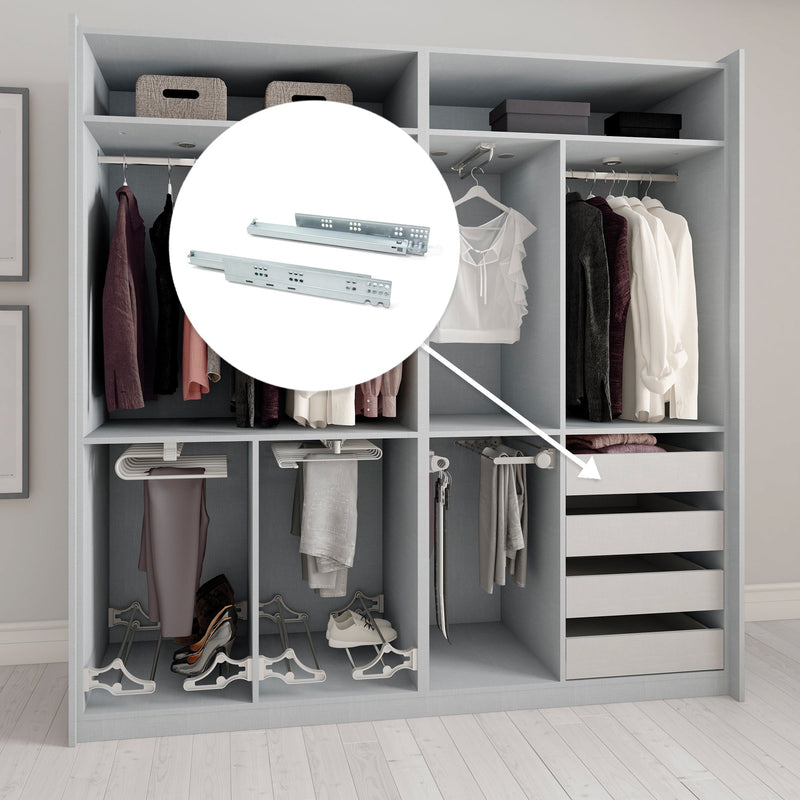 Guide a Scomparsa Slippe per Cassetti ad Estrazione Totale P490 Zincato Bianco Acciaio Emuca