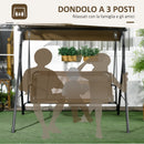 Dondolo da Giardino 3 Posti 172x110x153 cm con Copertura Regolabile in Acciaio e Poliestere Marrone e Grigio  