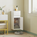 Mobiletto Pensile da Bagno Sospeso 30x34x79,4 cm con Cassetto Anta Lucida e Ripiano in Vetro in MDF Bianco      