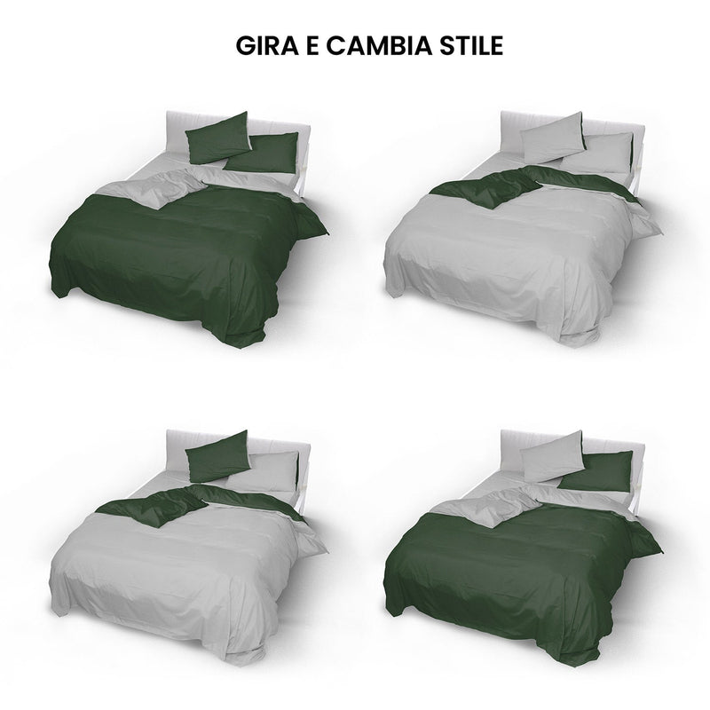 Copripiumino Matrimoniale con Sacco e Federe Double Face Verde Oliva/Grigio Chiaro
